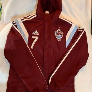Adidas Burgundy Windbreaker Zip Up Hooded Jacket Men’s Small MSRP $120 MLS.